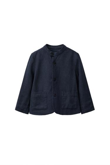 Zara LINEN MANDARIN COLLAR SUIT JACKET - Navy blue