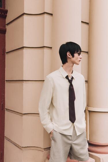 Zara 棉/黏液纖維條紋襯衫 - 米色