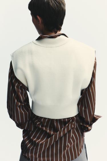 PLAIN KNIT CROPPED VEST - Ecru by Zara - Image 3