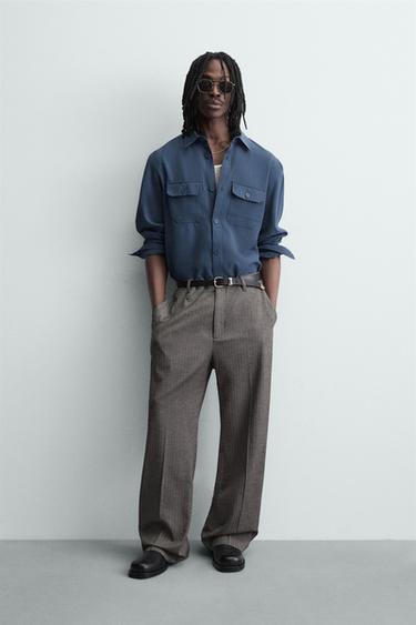 CHEMISE FLUIDE À POCHES - Bleu de Zara