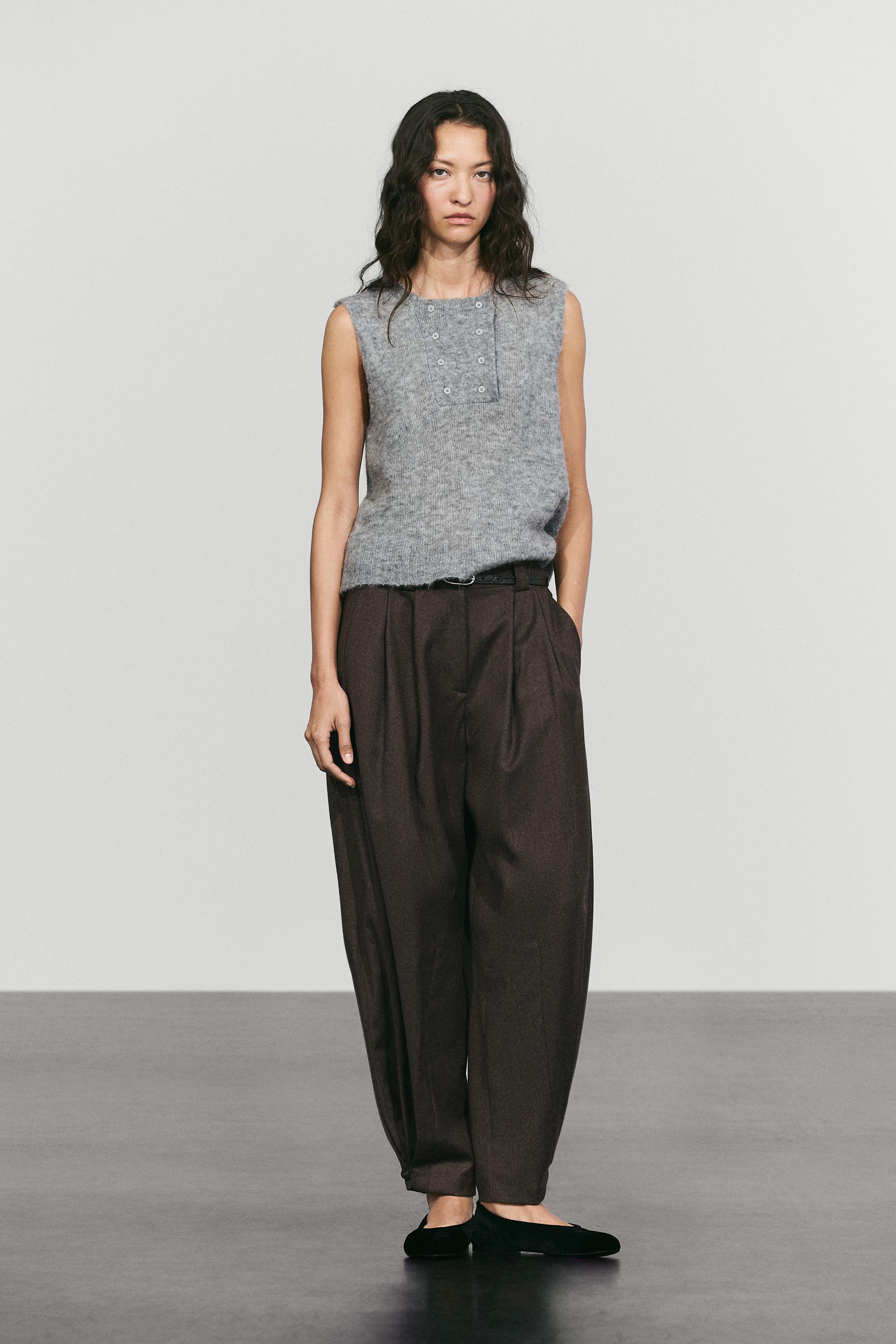 Wool blend button-detail knit top