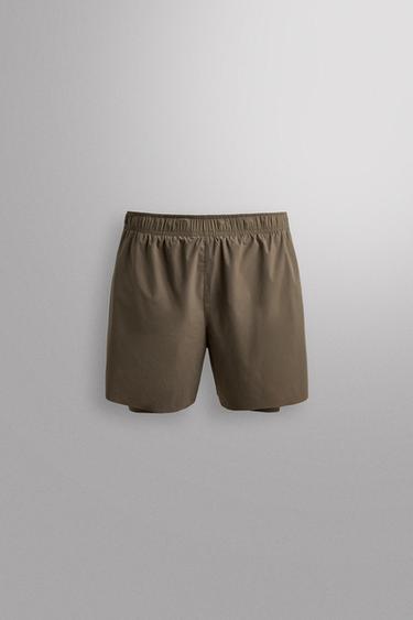 Zara 2-IN-1 RUNNING SHORTS - Gray green