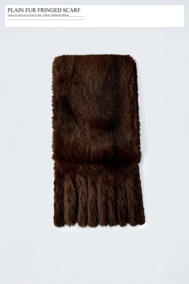 PLAIN FAUX FUR FRINGED SCARF - Brown by Zara