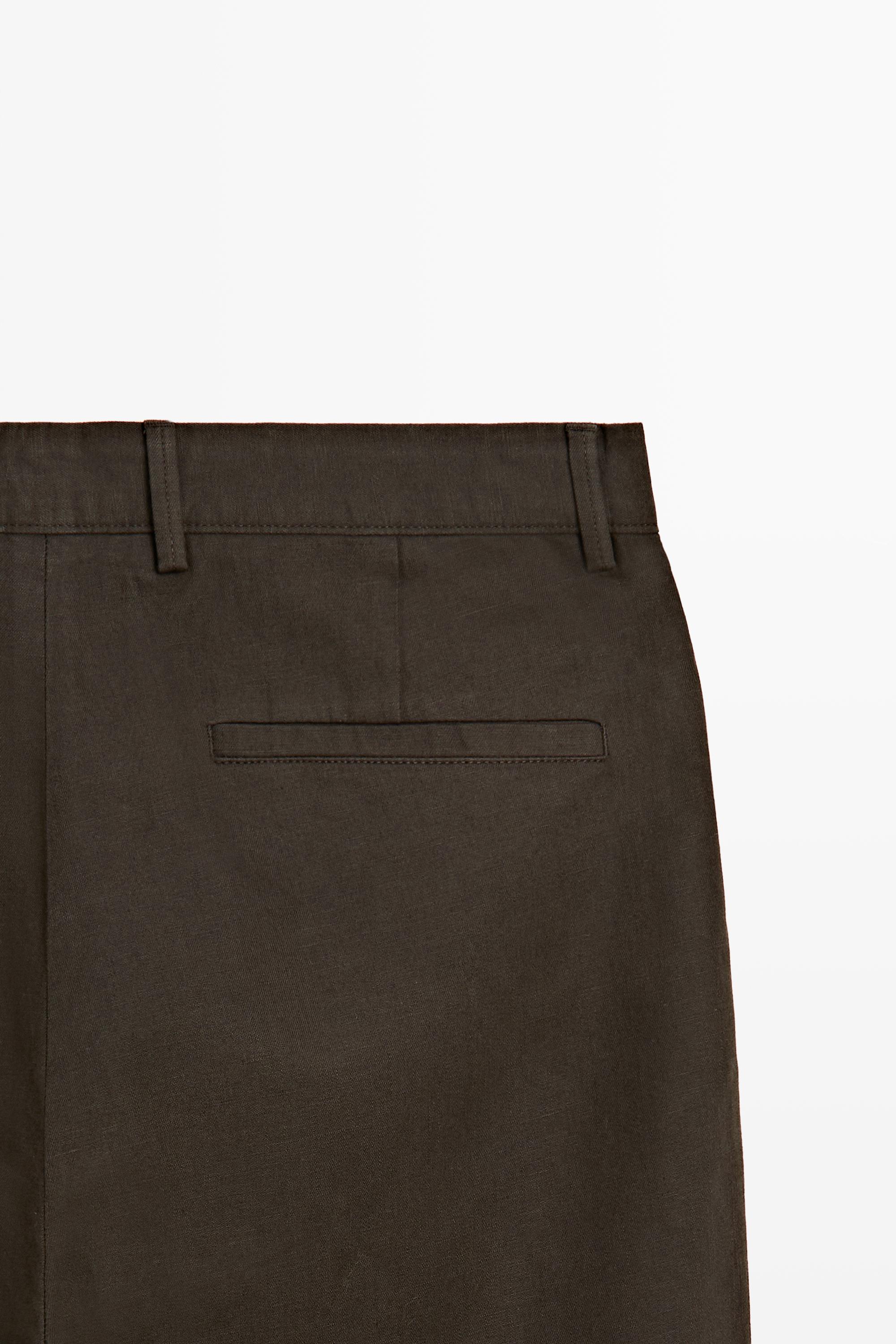 Pantalon straight à pinces en lin et coton
