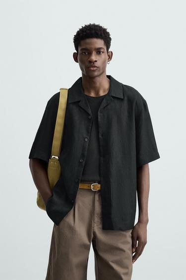 100% LINEN RELAXED FIT SHIRT - Black by Zara