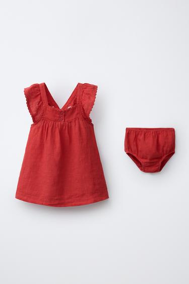 100% LINEN DRESS - Red by Zara