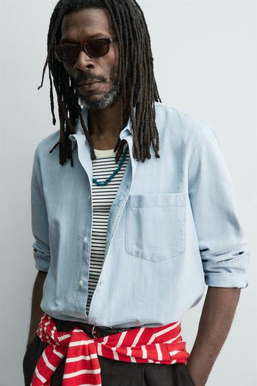 JACQUARD DENIM SHIRT AARON LEVINE X ZARA - Light blue by Zara - Image 4