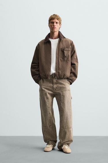 Zara WASHED CARPENTER POCKET PANTS - Brown - Image 0