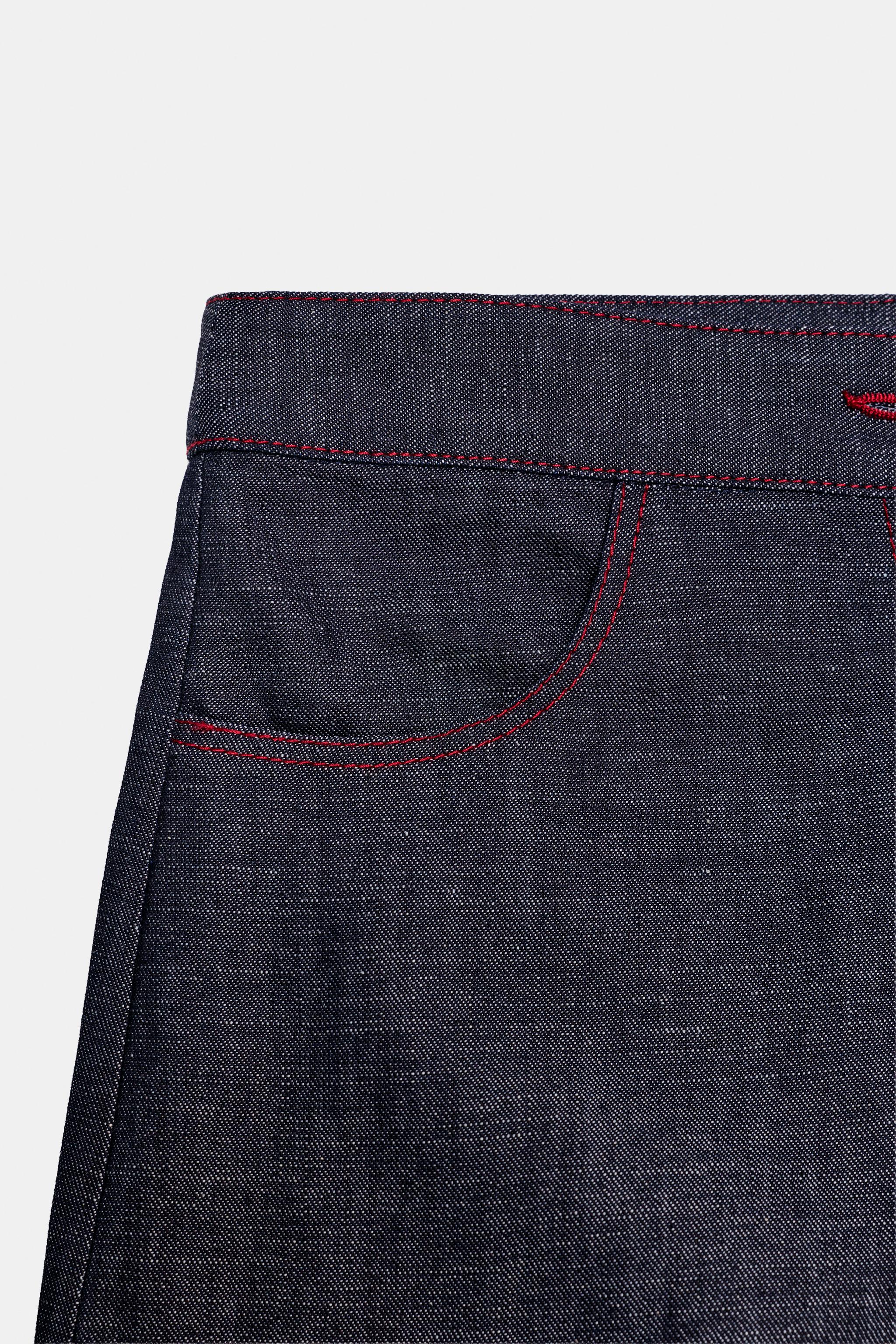 CONTRAST TOPSTITCHING LINEN SHORTS