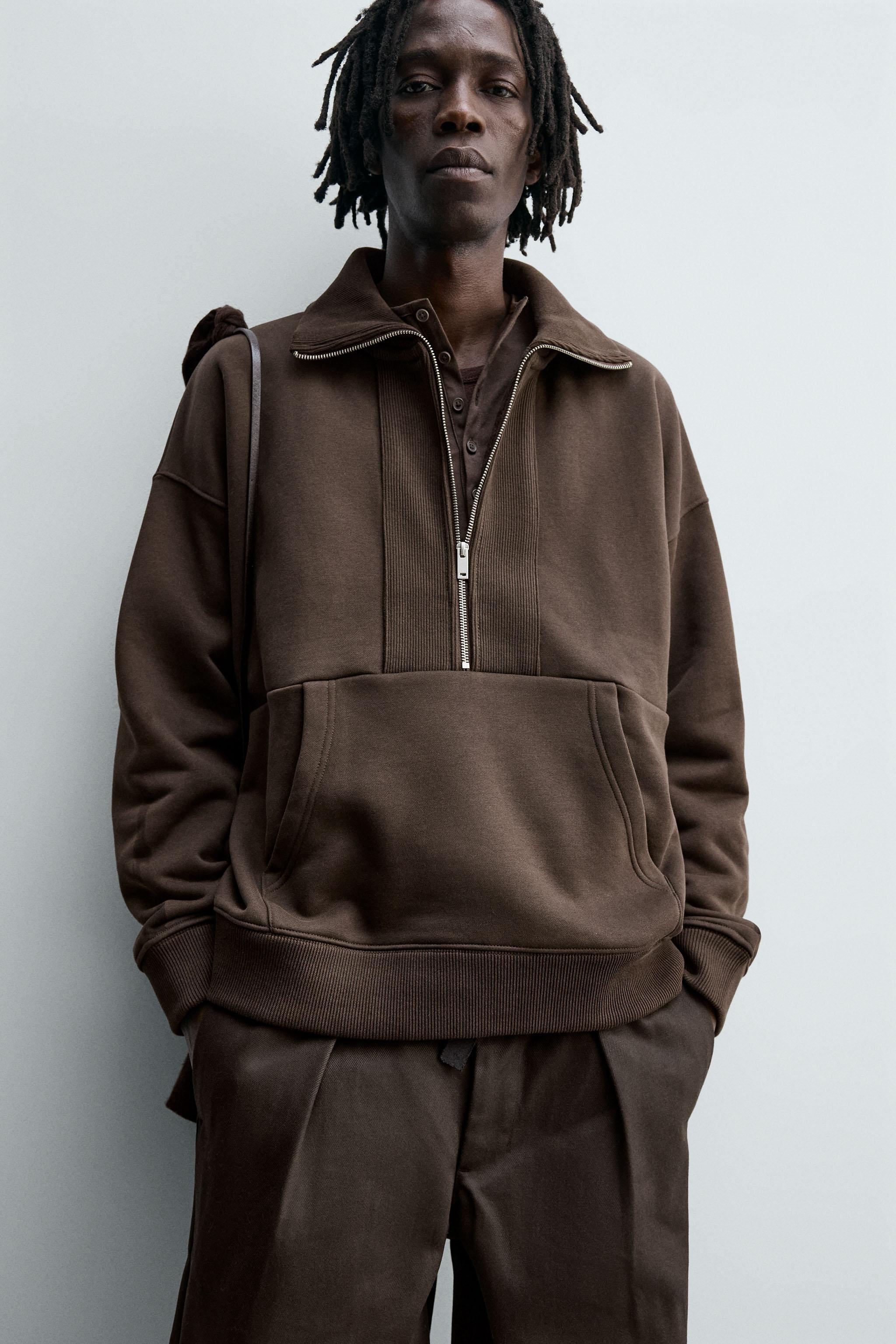 QUARTER-ZIP RIBBED SWEATSHIRT - Chocolate | ZARA South Africa