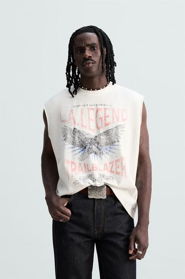 WASHED PRINT TANK T-SHIRT - Oyster-white by Zara