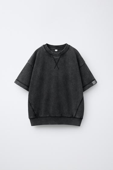 PLUSH T-SHIRT WITH LABEL - Anthracite grey by Zara