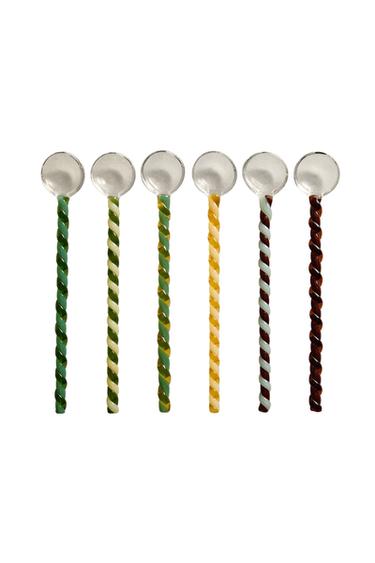 Zara PACK OF MULTICOLOR GLASS SPOONS (PACK OF 6) - Green