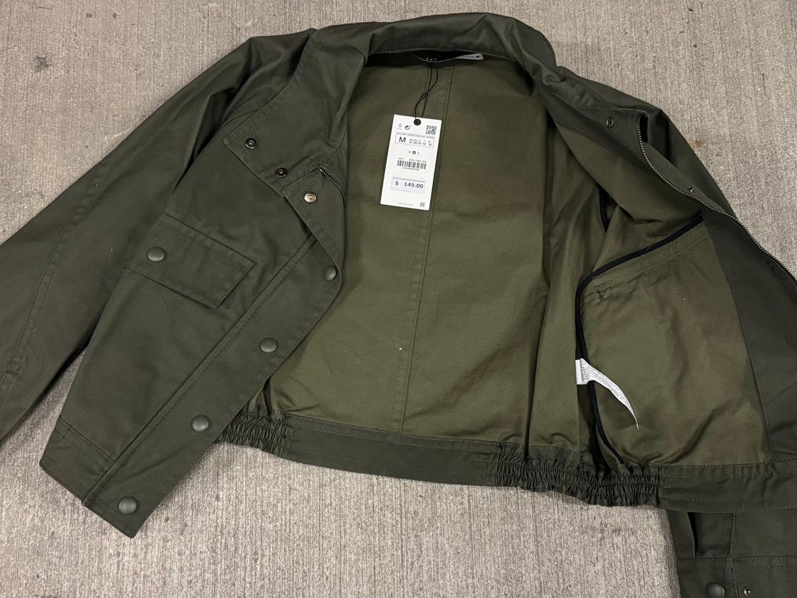 CROPPED GREEN WAX FINISH COTTON BOMBER JACKET - Image 5