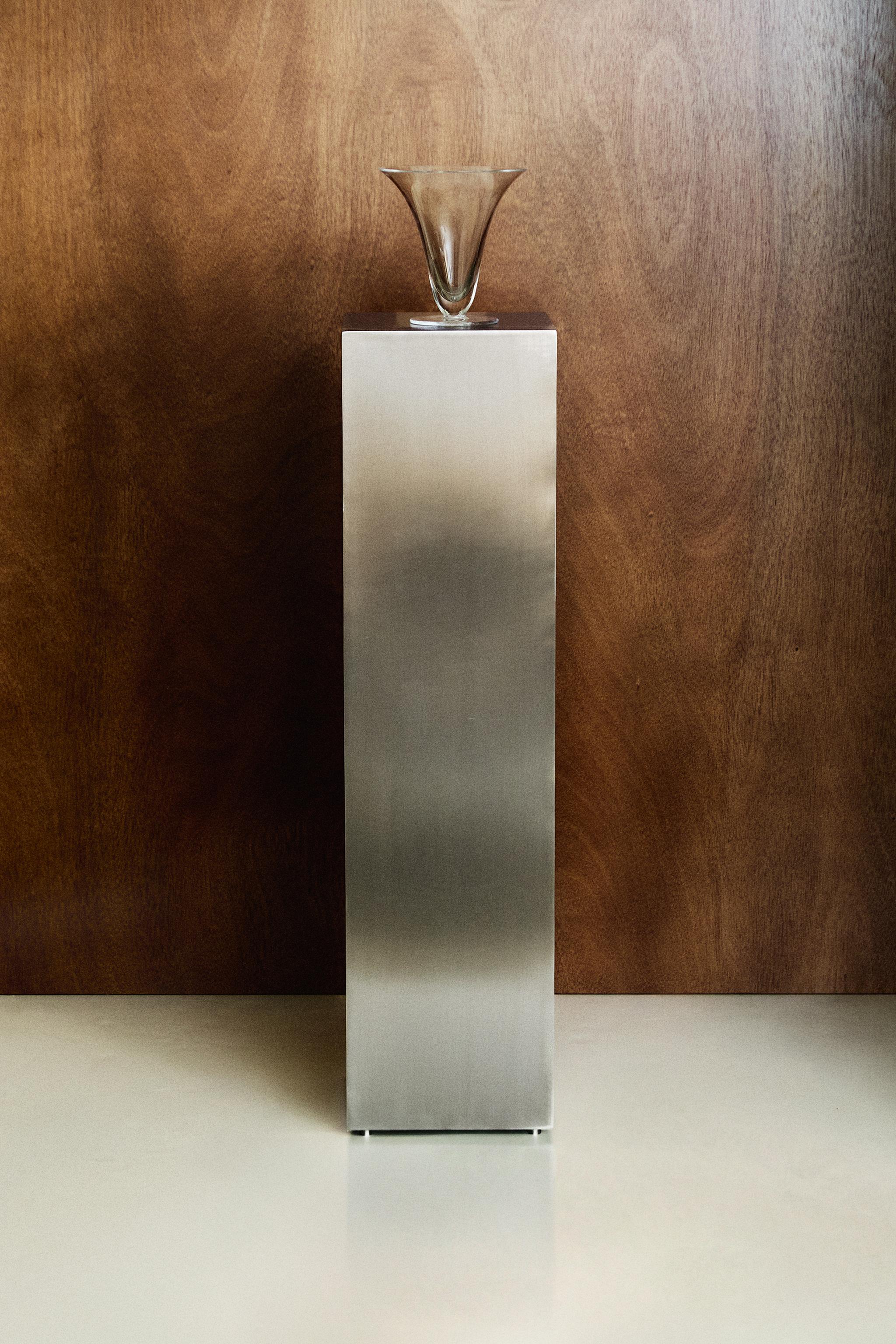 TALL BRUSHED STAINLESS STEEL PEDESTAL | STUDIO MARY LENNOX — Steel
