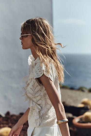 POINTELLE KNIT TOP WITH RUFFLES - Ecru by Zara - Image 2