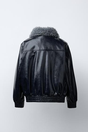 BOMBER JACKET WITH FAUX FUR COLLAR - navy by Zara