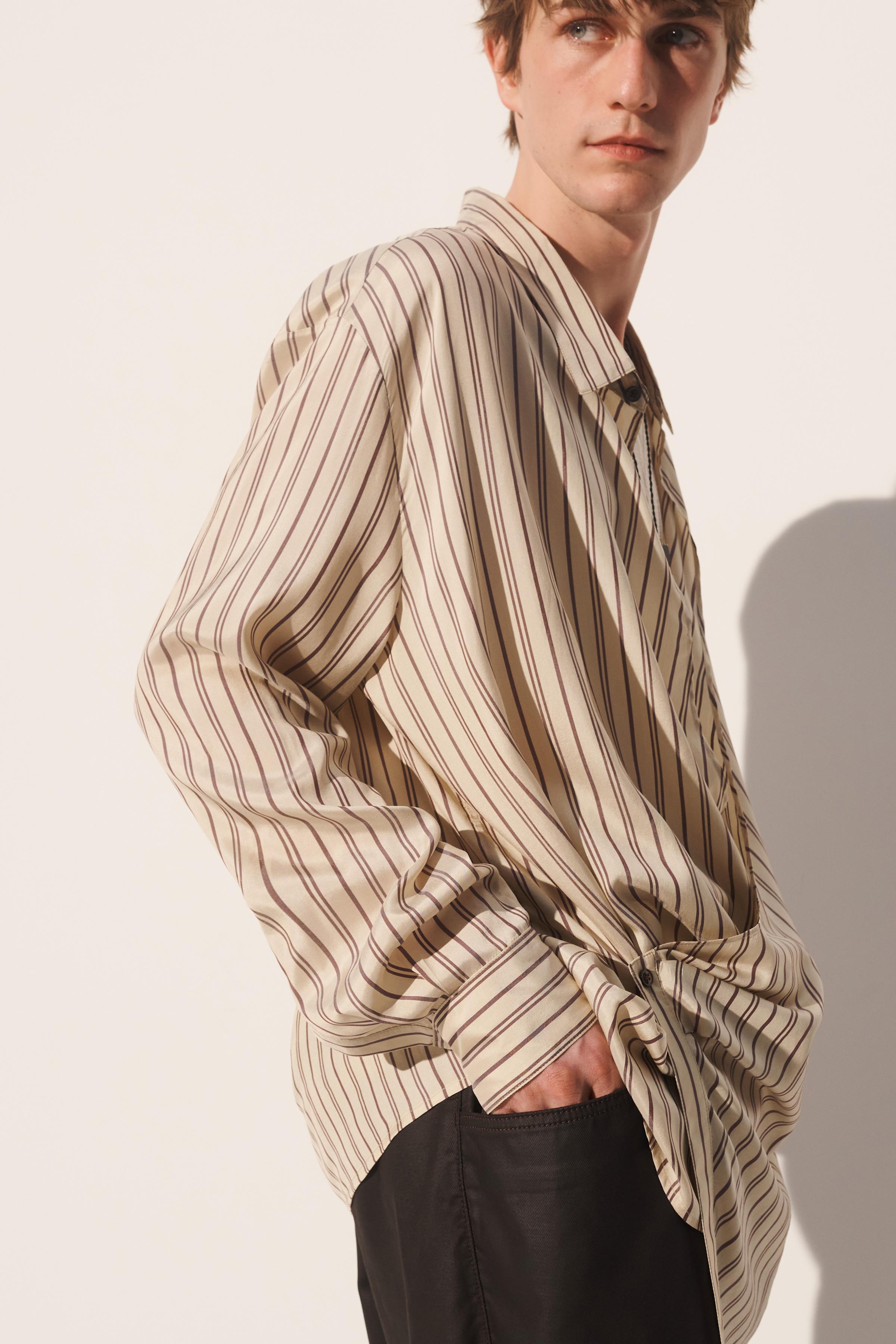 CHEMISE CROISÉE À RAYURES EN VISCOSE ET SOIE