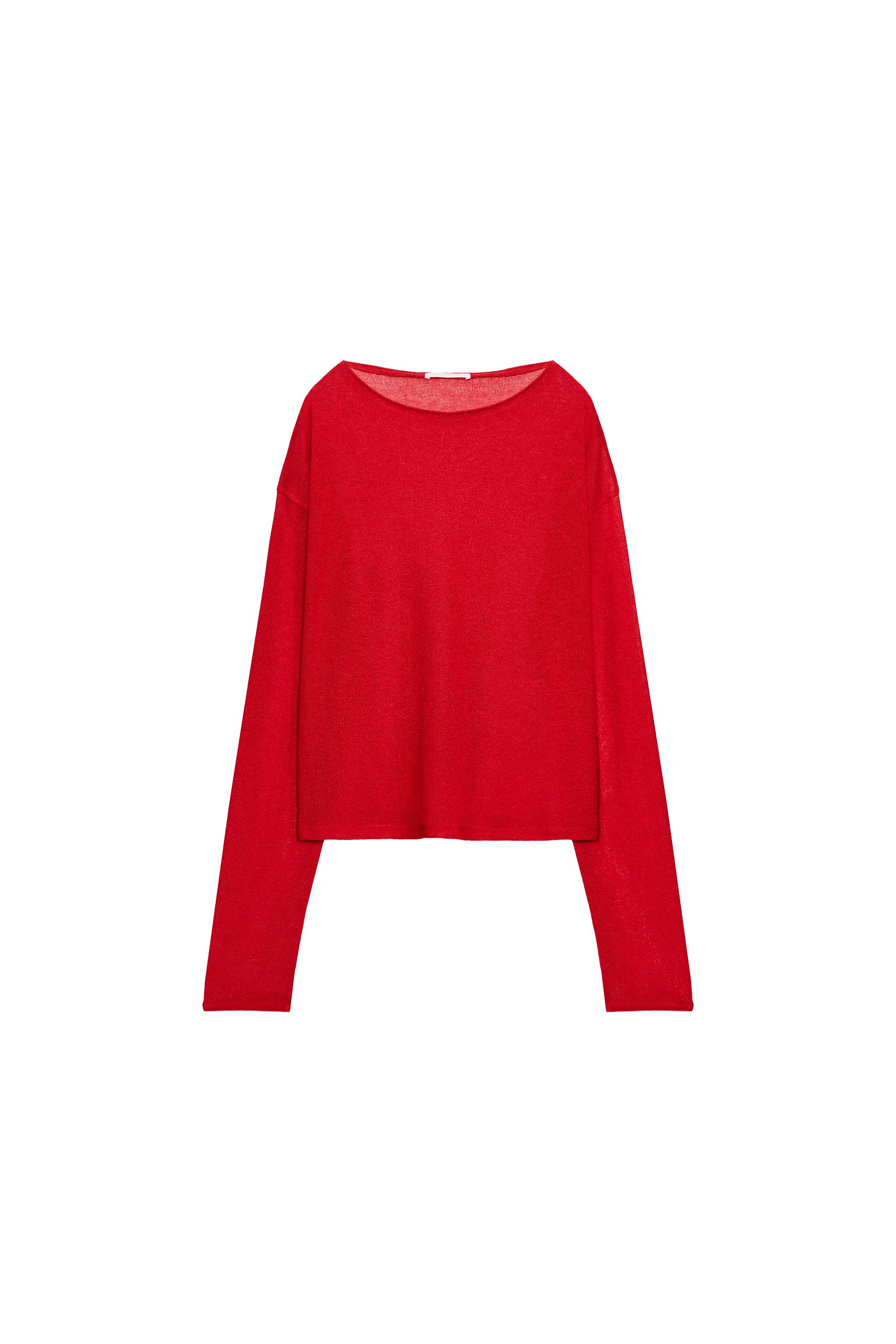 Pull Zara noir & rouge à rayures M - Vêtements