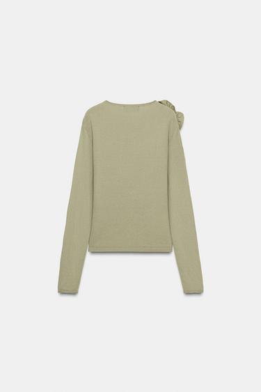 PULL AVEC LAINE FLEURS - Kaki clair de Zara - Image 5