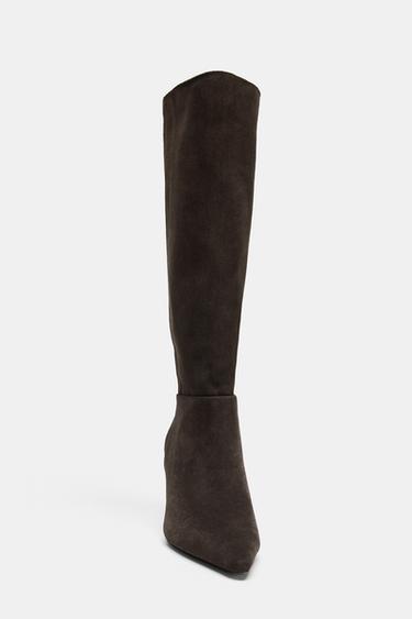 SPLIT SUEDE HEELED BOOTS - Chocolate Brown by Zara - Image 3