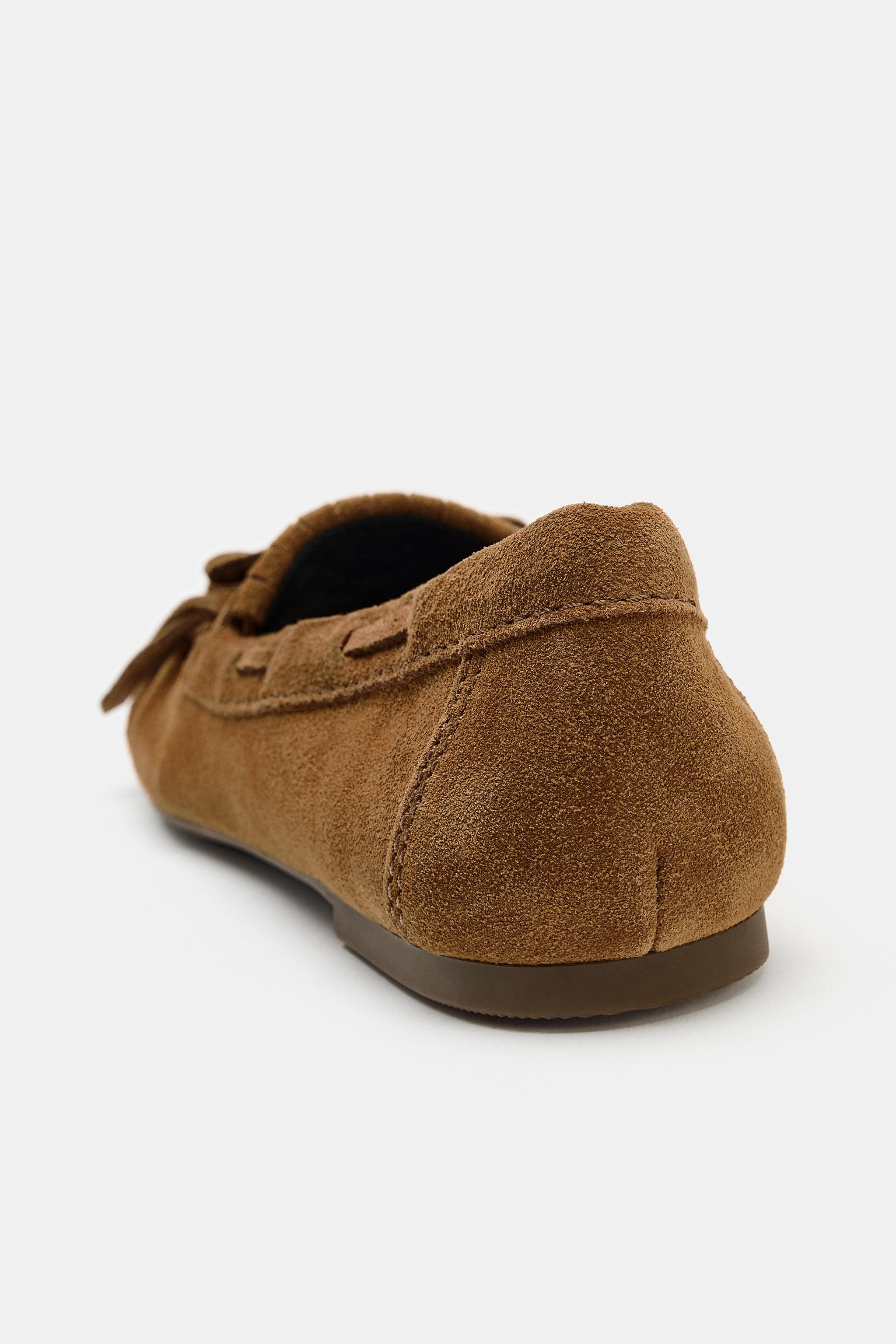 Женские туфли Zara FRINGED SPLIT SUEDE LOAFERS — фото 5
