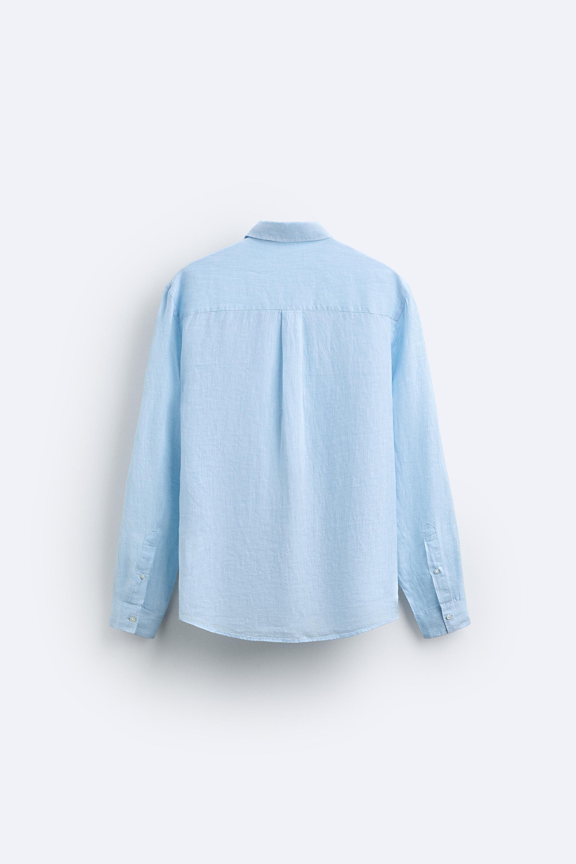 Thermal Blue With Cream Heavy Cotton Linen Shirt