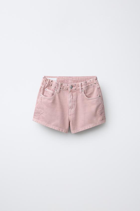 BERMUDA DENIM TACHAS PARCHE ESTRELLA - Rosa de Zara - Imagen 0