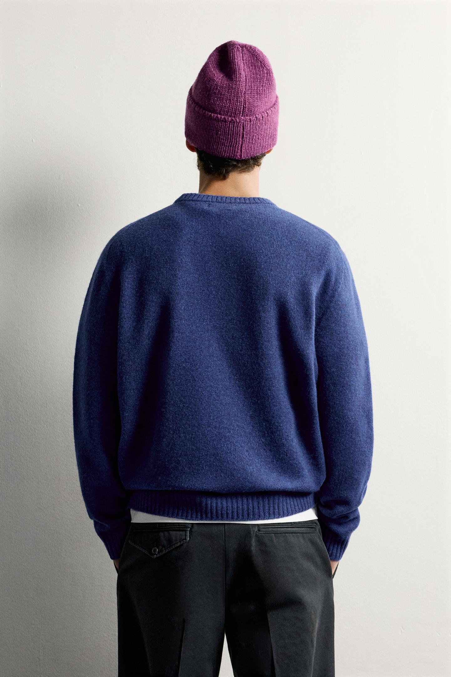 Мужской свитер Zara Wool Blend Regular Fit, цвет: Синий — фото 3