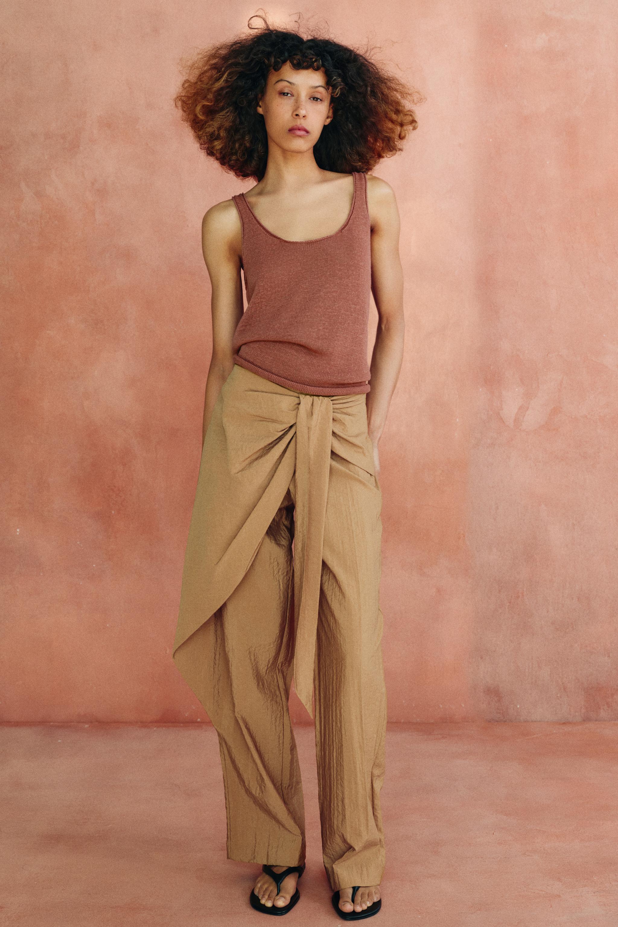 STRAIGHT-LEG WRAP TROUSERS — Light beige