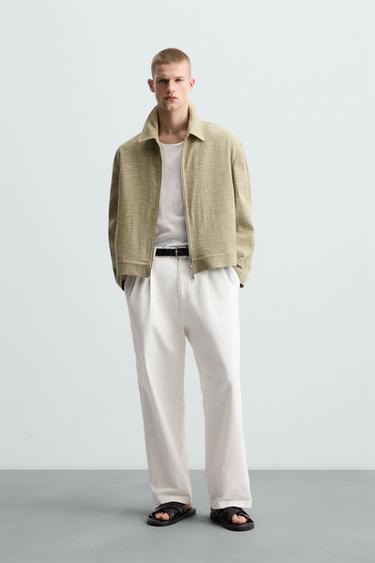 TEXTURED ZIP-UP OVERSHIRT - Green by Zara - Image 0