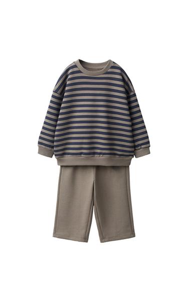 СПОРТИВНИЙ КОМПЛЕКТ: СВІТШОТ У СМУЖКУ ТА ШТАНИ WIDE LEG - Сірий/синій Zara