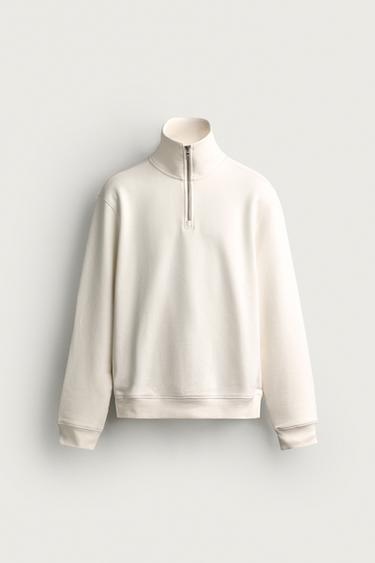 BASIC QUARTER-ZIP SWEATSHIRT — Oyster-white 1