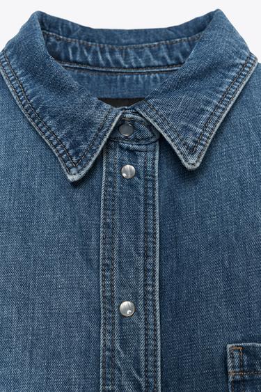ZW COLLECTION SHORT SLEEVE DENIM SHIRT - Mid-blue by Zara - Image 6