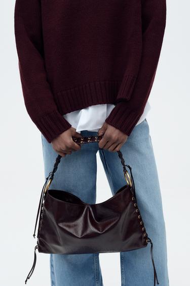 BOLSO DE HOMBRO OJALES - Chocolate de Zara