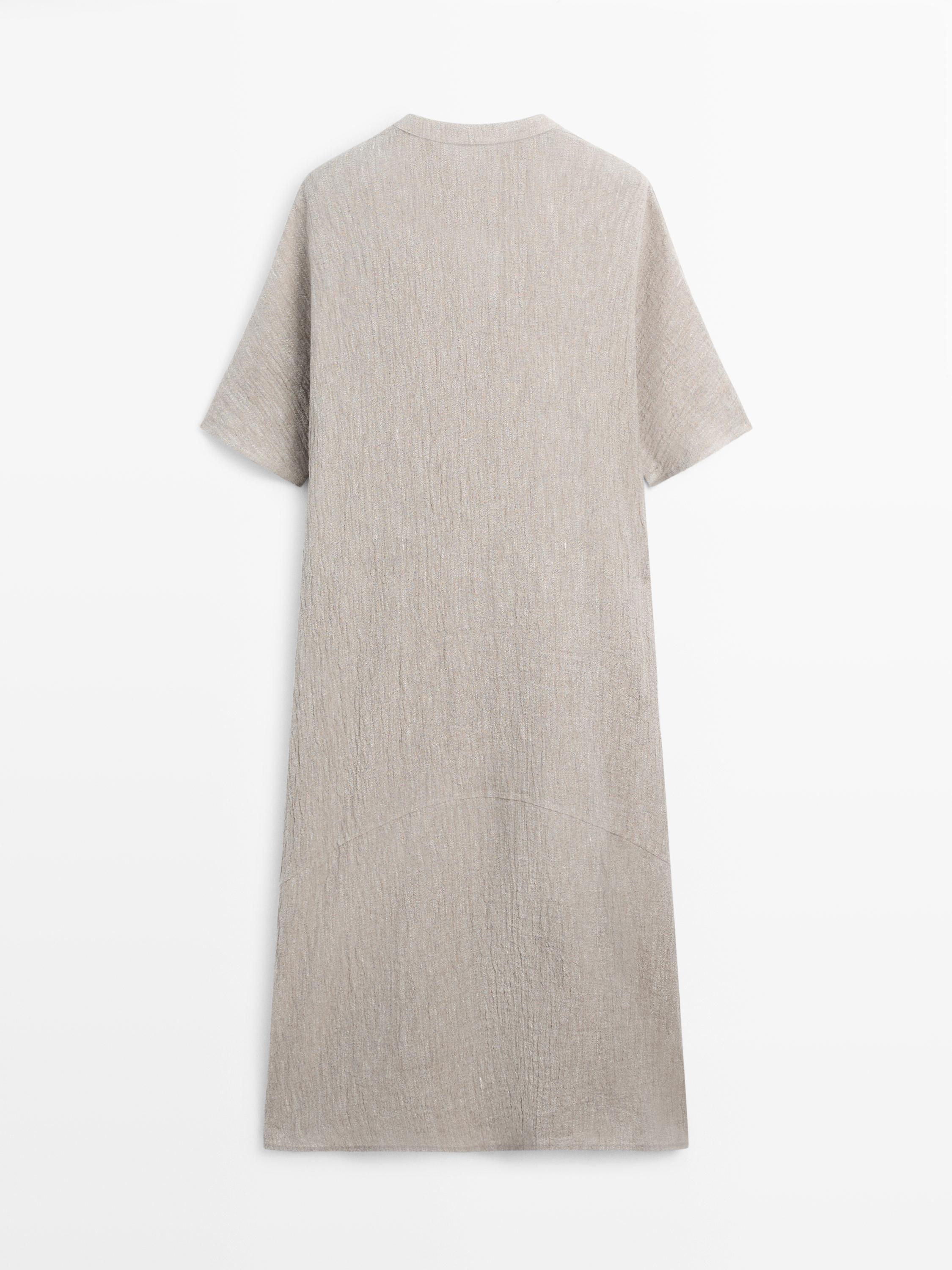 Waffle-knit linen blend kaftan dress