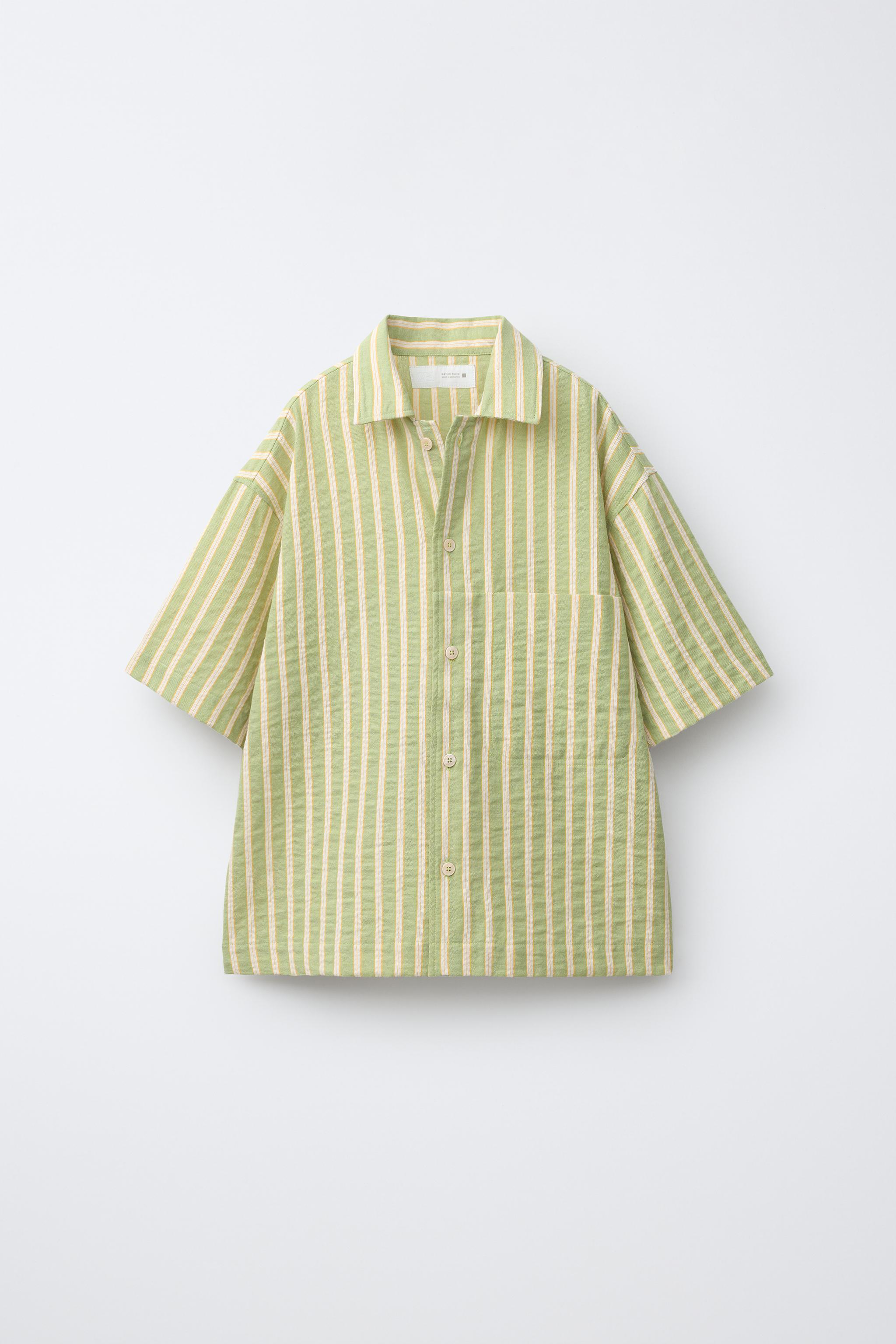 Lime＊休業中＊様 ストライプ柄ポケット付きシャツ - rウォッシュグリーン | ZARA Japan