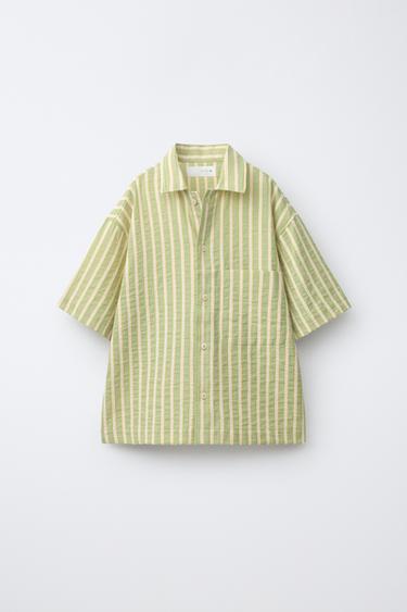 STRIPED SHIRT WITH POCKET - washed green by Zara