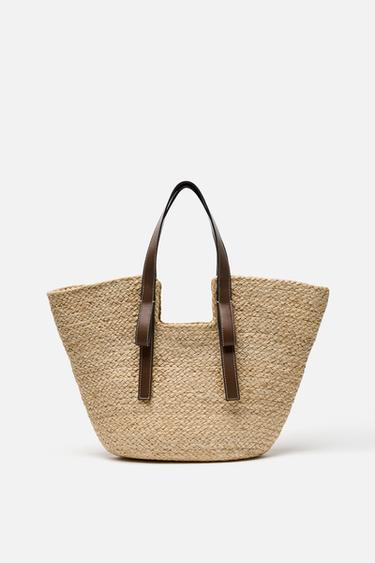 Zara WOVEN SHOPPER BAG - Dark tan