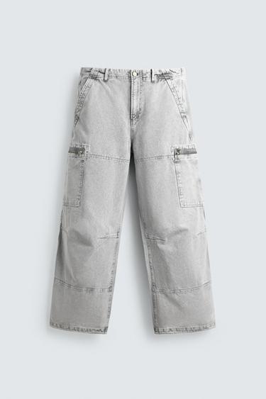 PANTALÓN CARGO PARACHUTE LAVADO - Gris claro de Zara