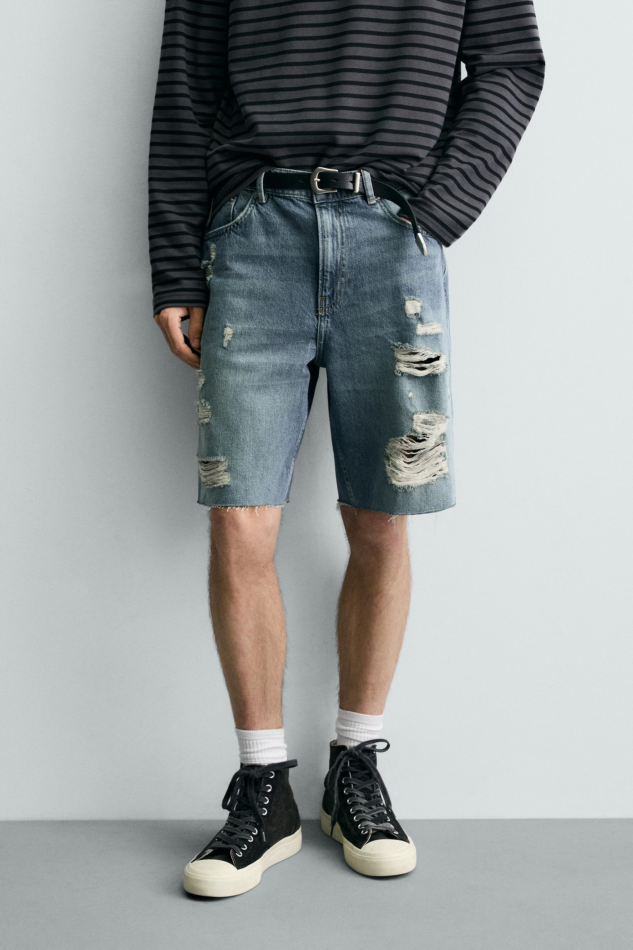 RIPPED RELAXED FIT DENIM SHORTS