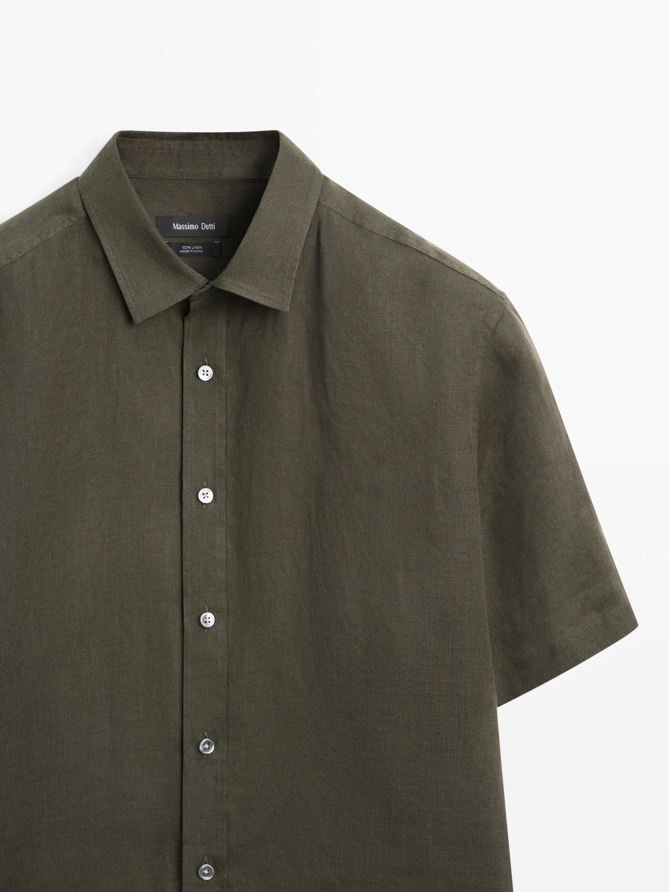 Regular fit short sleeve linen shirt
