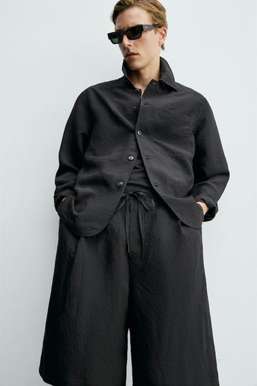 STRIPED JACQUARD FLOWING BERMUDA SHORTS - Black by Zara - Image 5