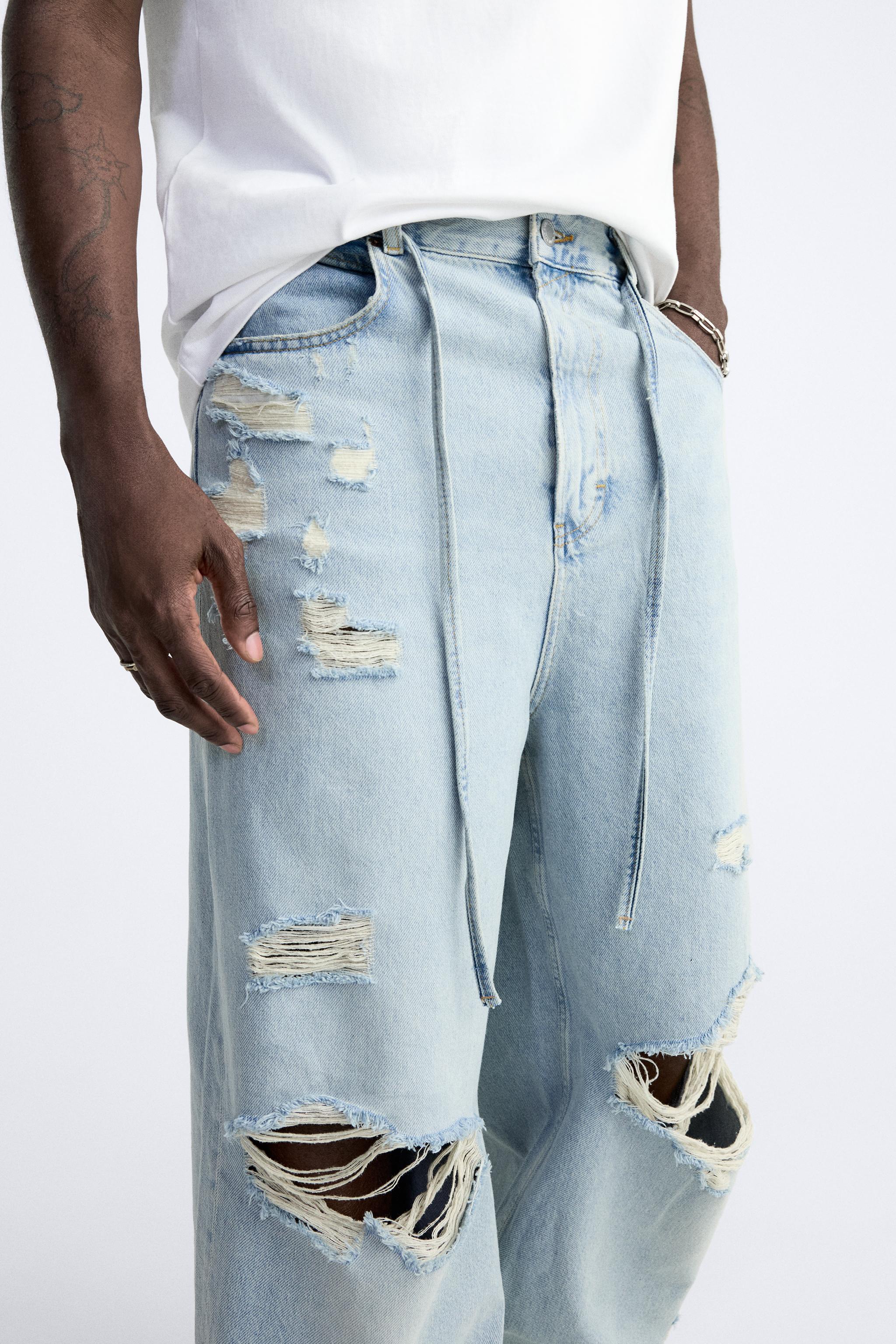 ダメージ バギーデニムパンツ - ブルー | ZARA Japan / 日本