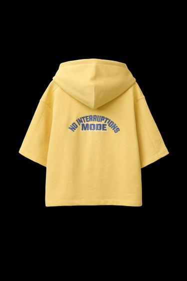 Zara SHORT SLEEVE HOODED SWEATSHIRT - Yellow