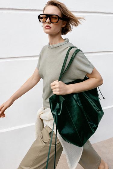 Zara RUCHED SHOPPER TOTE BAG - Green