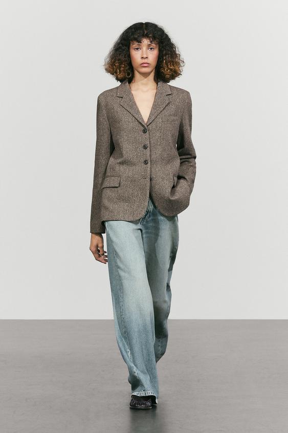 Americana corta mezcla lana - Marrón de Zara - Imagen 0