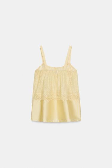 TOP SATINÉ DENTELLE ZW COLLECTION - Jaune clair de Zara - Image 6