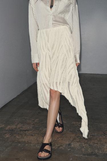 ZW COLLECTION ASYMMETRIC PLEATED SKIRT - Ecru by Zara - Image 3