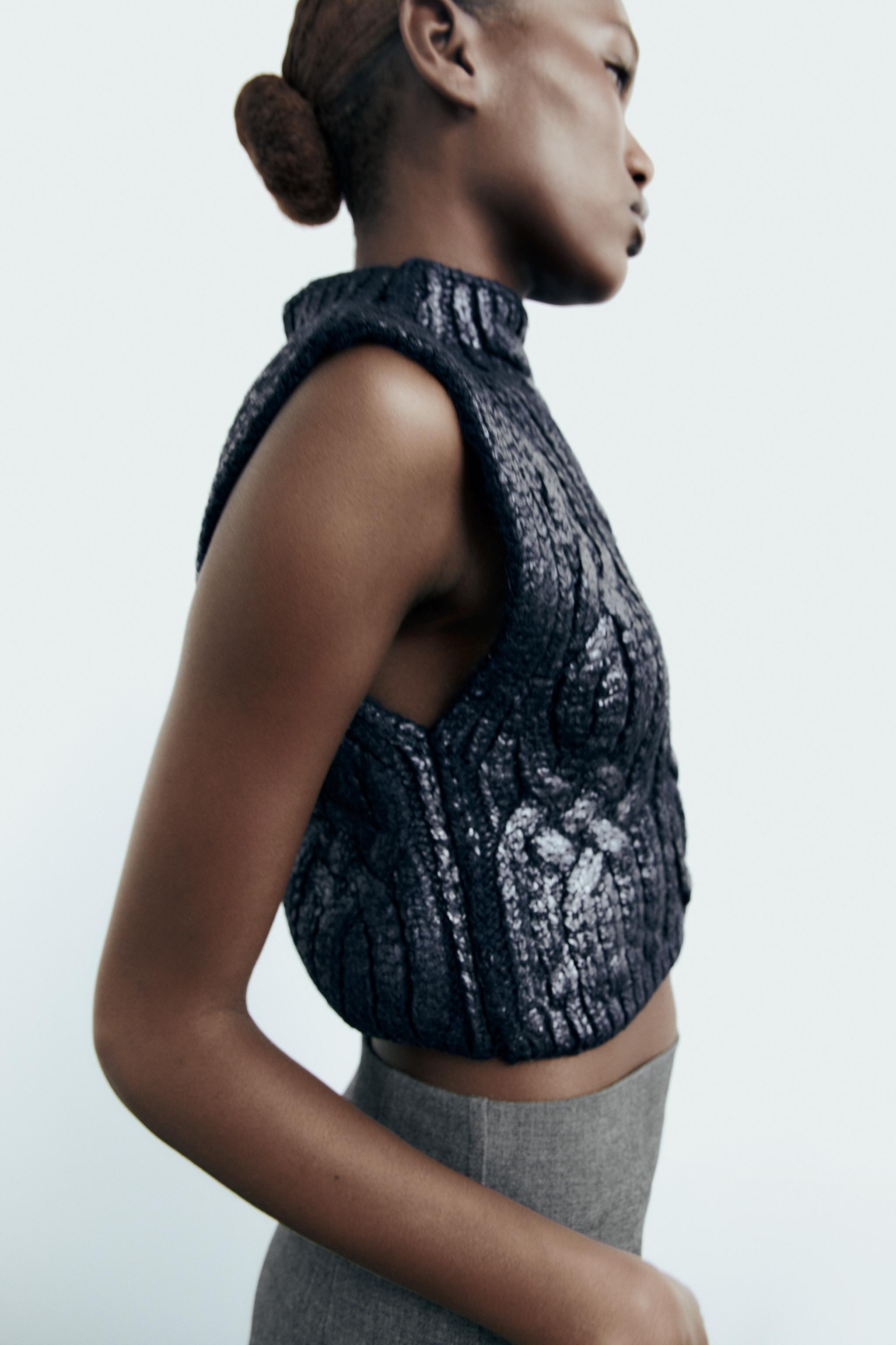 METALLIC CABLE KNIT VEST - Blue | ZARA Canada